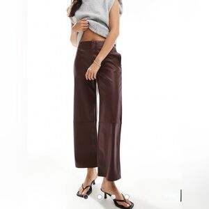 ASOS Faux Leather Ankle Grazer Pants in Dark Cherry